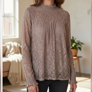 Cable & Gauge Taupe Lace Blouse (BL4)